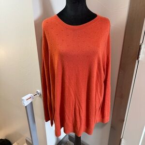 NWOT CJ Banks Rust Orange Swiss Dot Long Sleeve Top Blouse Sweater Fall Flowy 2X